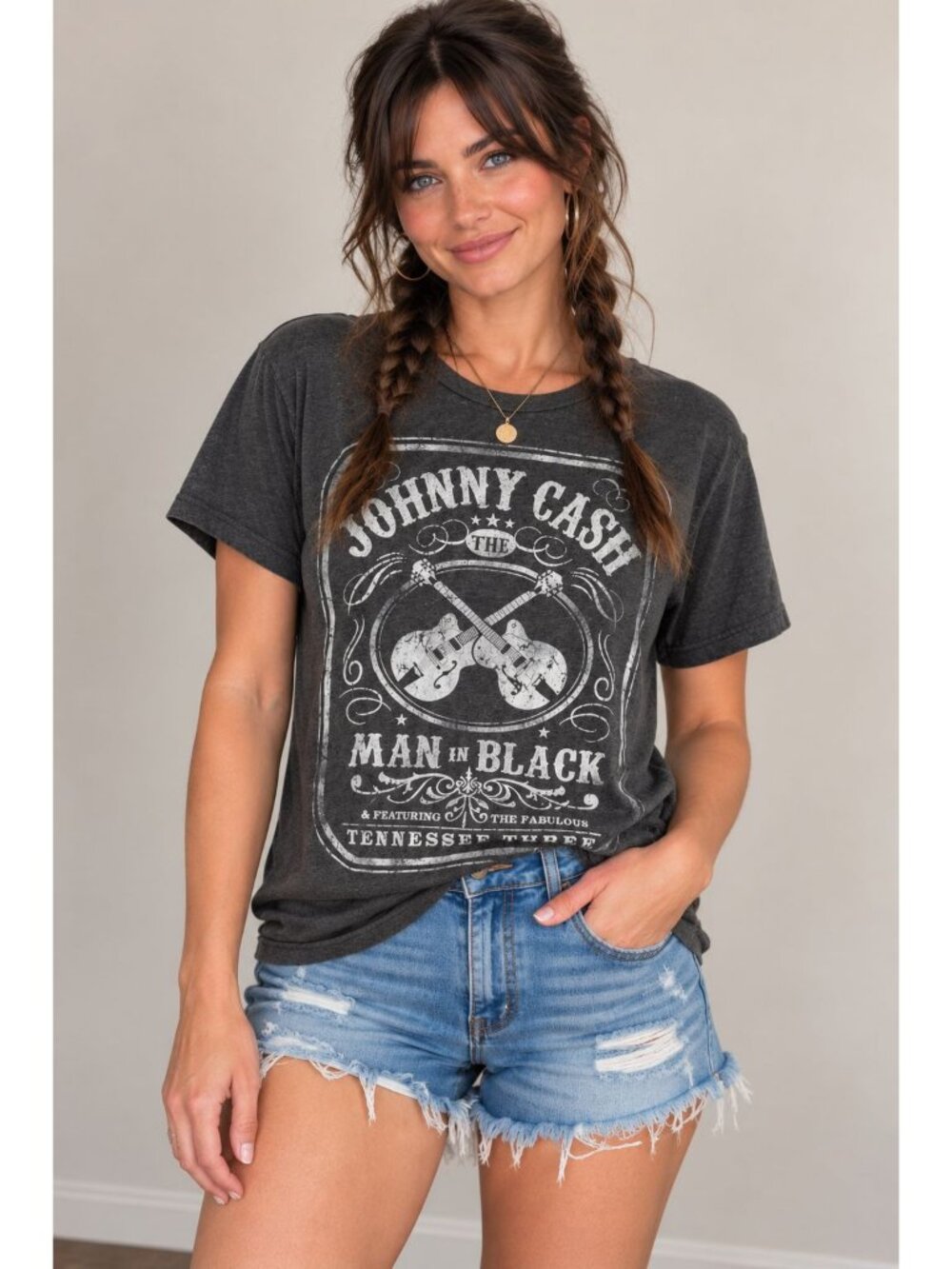 Johnny Cash Man in Black Charcoal Gray Graphic Print T Shirt Size S